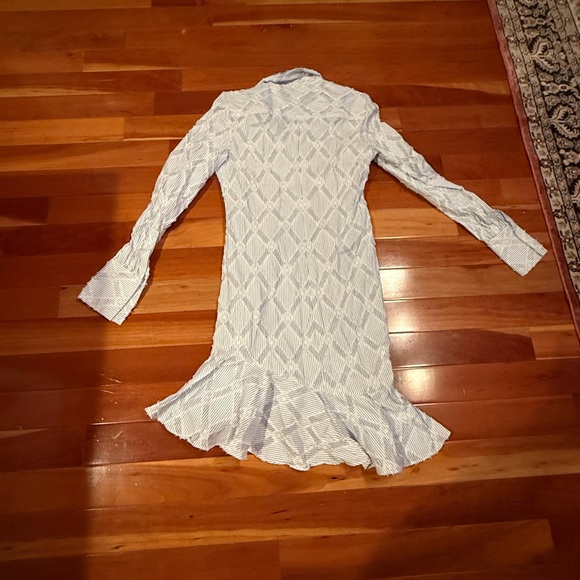10 Derek Lam Light Blue Patterned Stripe Long Sleeve Dress - Picture 8 of 9